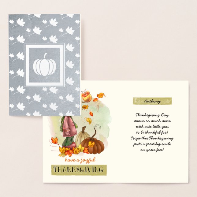 Custom Name Thanksgiving Real Foil Cards for kids (Display)