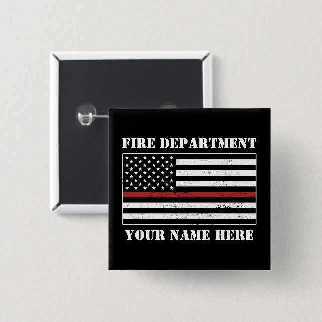 Custom Name Thin Red Line Flag Proud Firefighter 15 Cm Square Badge (Front & Back)