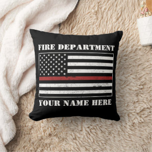 Custom Name Thin Red Line Flag Proud Firefighter Cushion