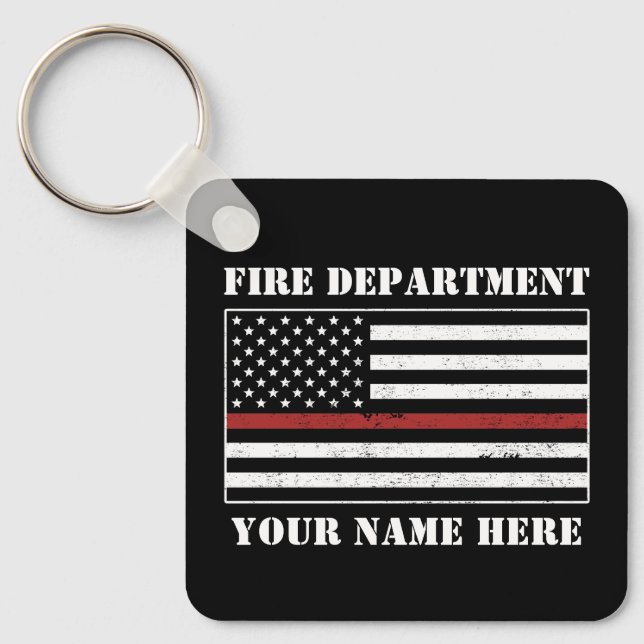 Custom Name Thin Red Line Flag Proud Firefighter Key Ring (Front)