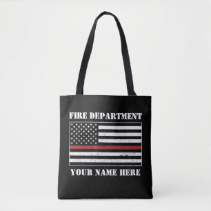 Custom Name Thin Red Line Flag Proud Firefighter Tote Bag