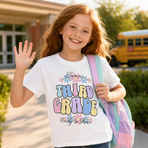 Custom Name Third Grade Ready to Shine Retro T-Shirt
