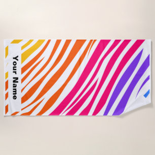 Custom Name Tiger Animal Print Pattern Summer Beach Towel