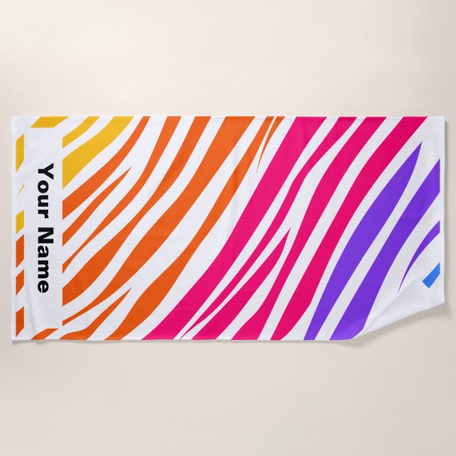 Custom Name Tiger Animal Print Pattern Summer Beach Towel (Front)