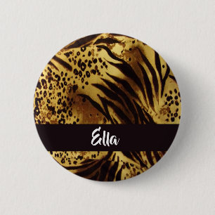 Custom name tiger skin print 6 cm round badge