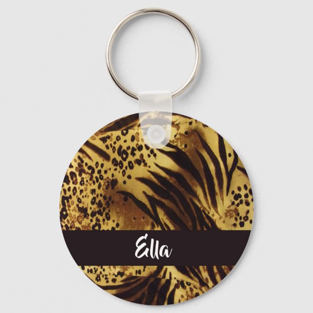 Custom name tiger skin print key ring (Front)