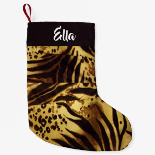 Custom name tiger skin print small christmas stocking