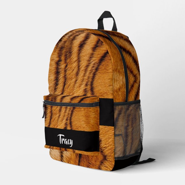 Custom name tiger skin printed backpack (Back Corner Right)