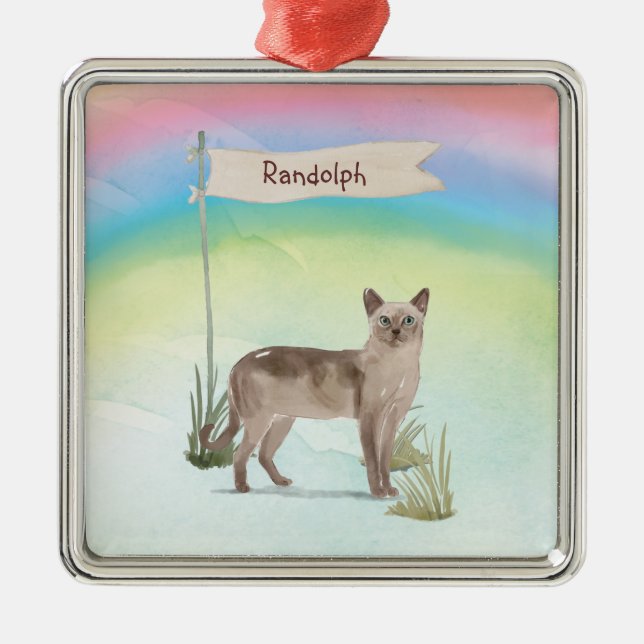Custom Name Tonkinese Cat Pet Metal Tree Decoration (Front)