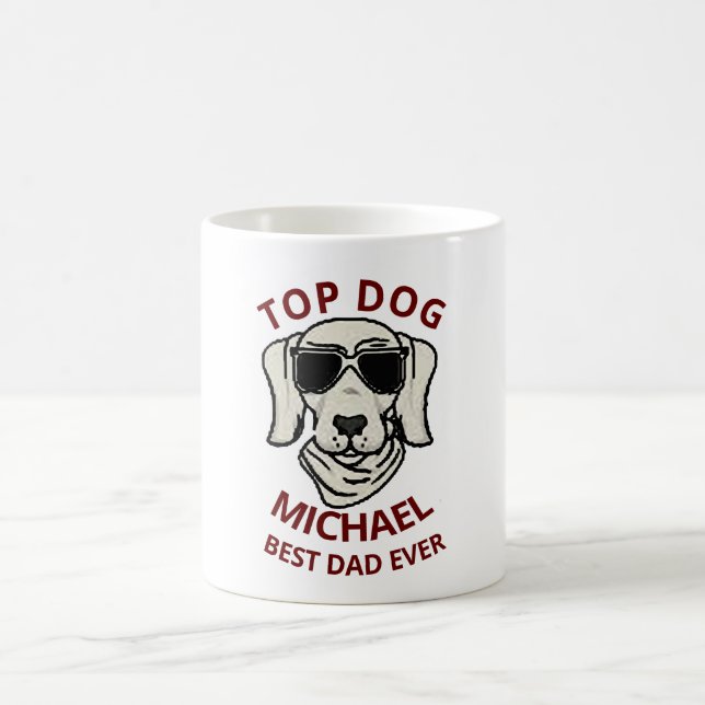 Custom Name Top Dog Dad Father's Day Coffee Coffee Mug (Center)