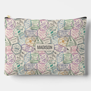 Custom name Travel Stamps Pattern Accessory Pouch