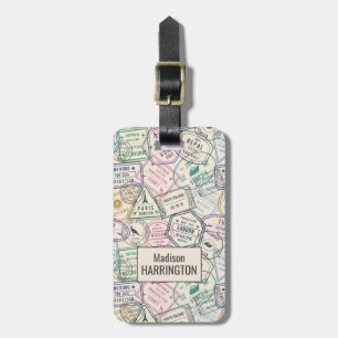 Custom name Travel Stamps Pattern Luggage Tag