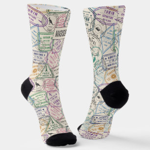 Custom name Travel Stamps Pattern Socks