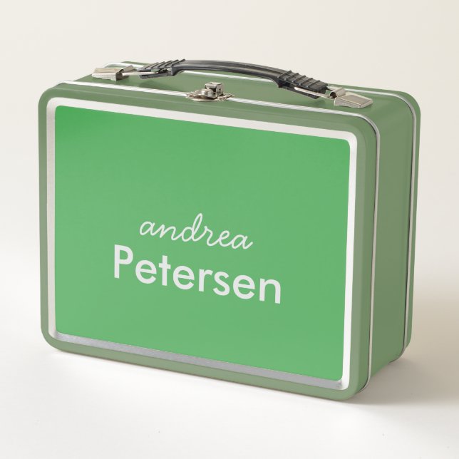 Custom name trendy modern minimalist metal lunch box (Front)