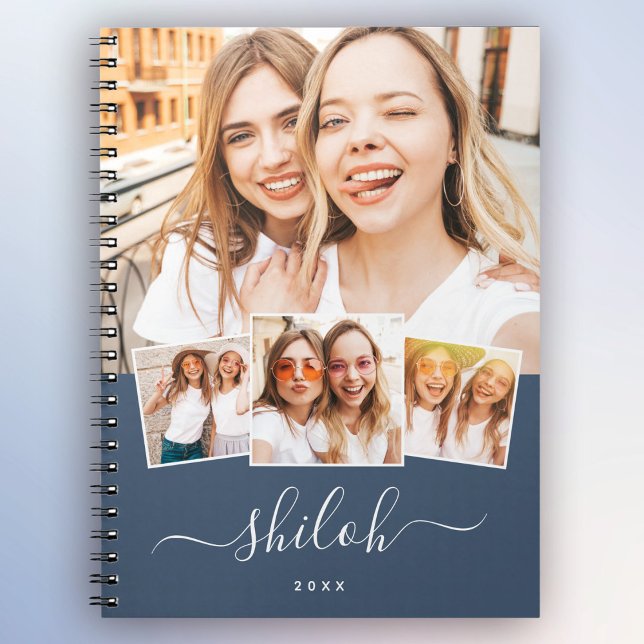 Custom Name Trendy Modern Script 4 Photo Collage Notebook (Creator Uploaded)