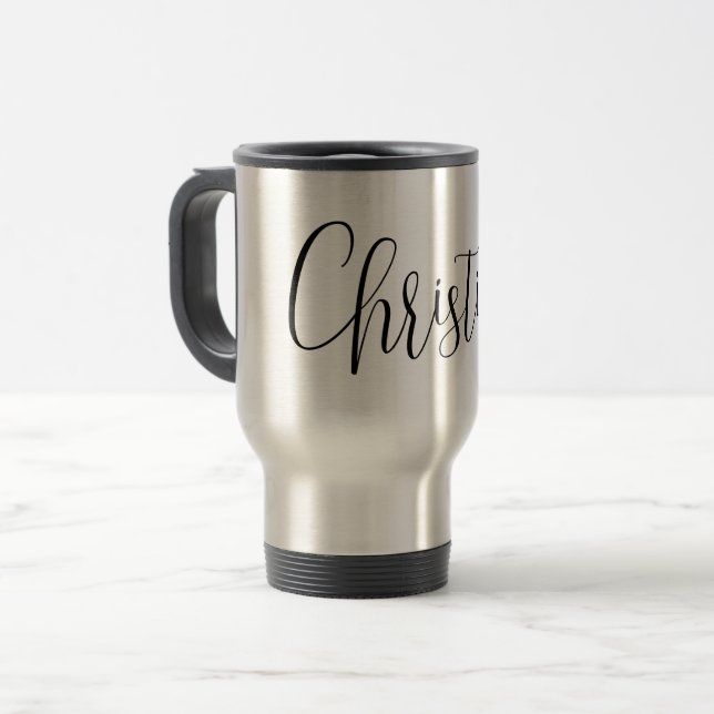 CUSTOM NAME - Trendy Script Personalised  Travel Mug (Front Left)