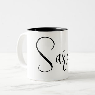 CUSTOM NAME - Trendy Script Personalised  Two-Tone Coffee Mug
