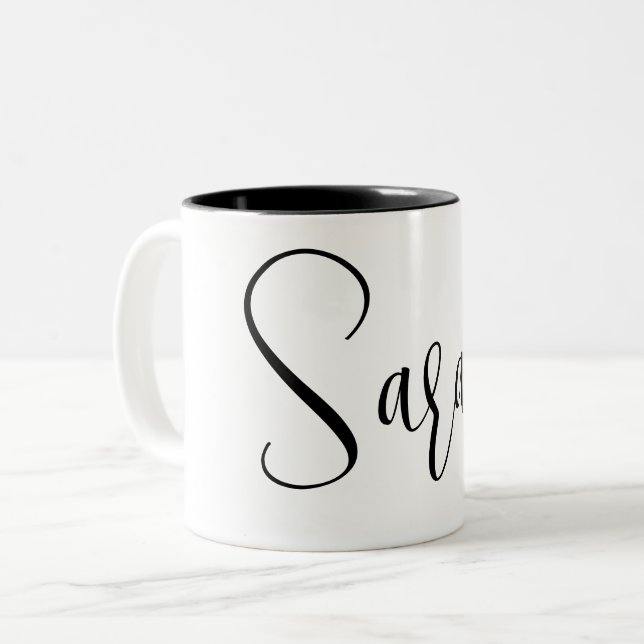CUSTOM NAME - Trendy Script Personalised  Two-Tone Coffee Mug (Front Left)