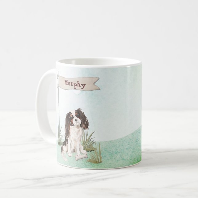 Custom Name Tri Colour King Charles Spaniel  Coffee Mug (Front Left)