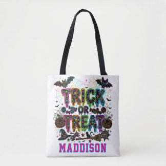 Custom Name Trick or Treat Kids Halloween  Tote Bag