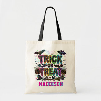 Custom Name Trick or Treat Kids Halloween  Tote Bag