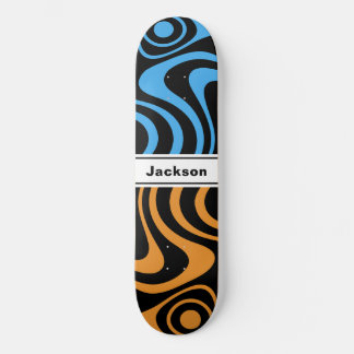 Custom Name Trippy Wavy 70s Retro Blue Orange Skateboard