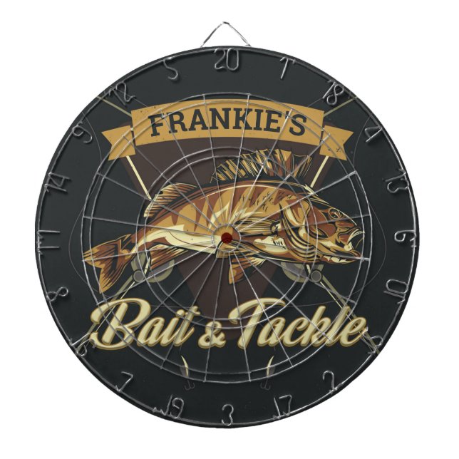 Custom NAME Trophy Fishing Angler Bait Tackle Shop Dartboard (Front)