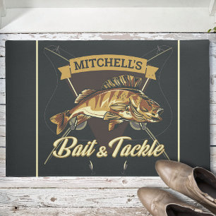 Custom NAME Trophy Fishing Angler Bait Tackle Shop Doormat
