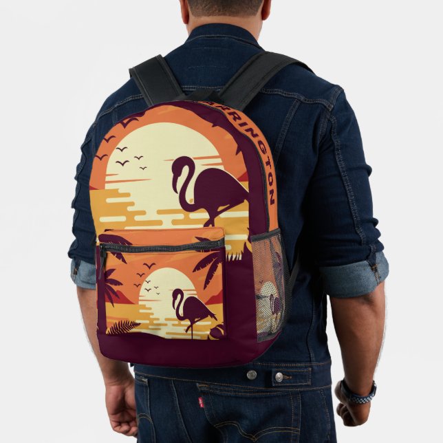 Custom Name Tropical Beach Flamingo Printed Backpack (Insitu (Model))
