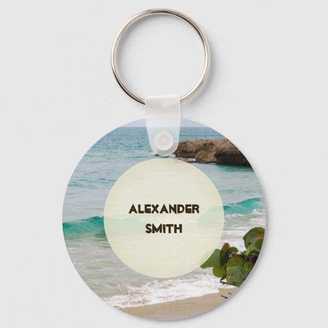 Custom Name | Tropical Beach Key Ring (Front)