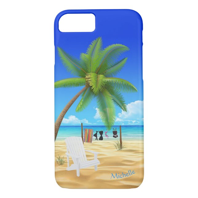 Custom Name Tropical Beach Scene Case-Mate iPhone Case (Back)