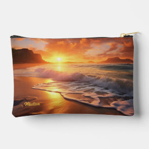 Custom Name Tropical Beach Sunset Accessory Pouch