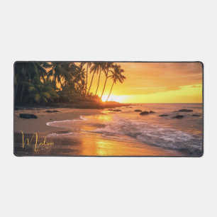 Custom Name Tropical Beach Sunset Desk Mat