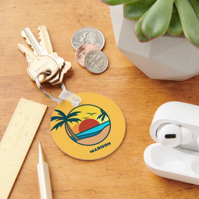 Custom Name Tropical Beach Sunset Key Ring (Desk)