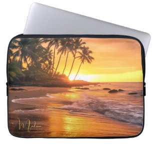 Custom Name Tropical Beach Sunset Laptop Sleeve
