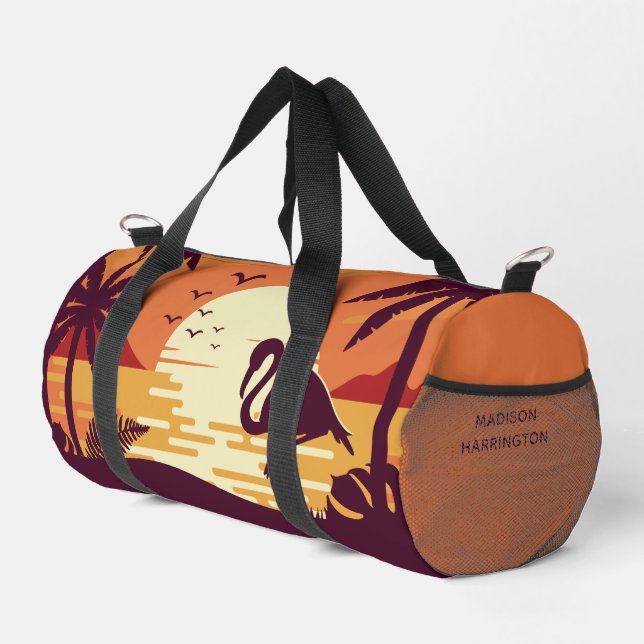 Custom Name Tropical Flamingo Duffle Bag (Right Corner)