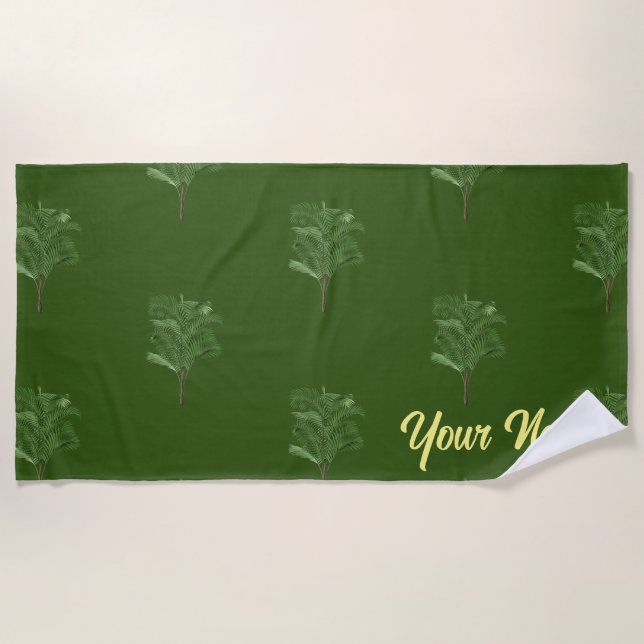 Custom Name TROPICAL Hawaii Palm Tree Beach Towel (Front)
