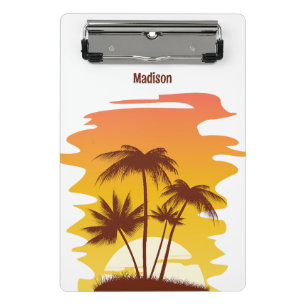 Custom Name Tropical Island Sunset Mini Clipboard