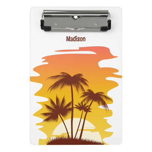 Custom Name Tropical Island Sunset Mini Clipboard (Front)