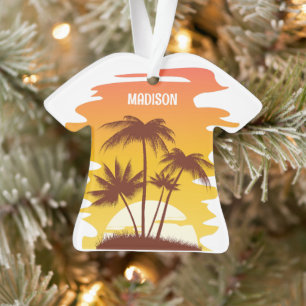 Custom Name Tropical Island Sunset Ornament