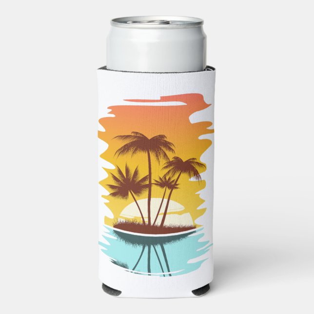 Custom Name Tropical Island Sunset Seltzer Can Cooler (Seltzer Back)