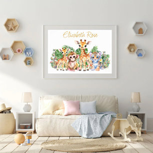 Custom Name Tropical Jungle Animals Poster
