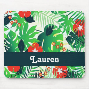 Custom name tropical pattern mouse mat