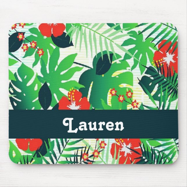 Custom name tropical pattern mouse mat (Front)