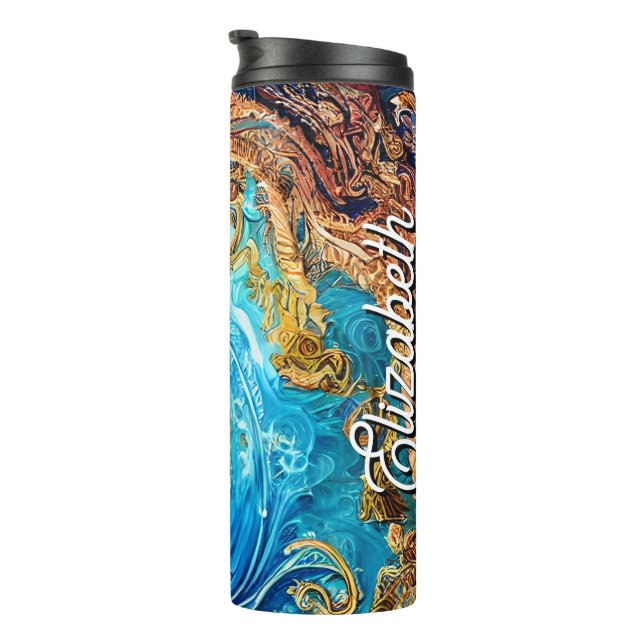 Custom Name Tropical Seascape Beach Ocean Waves Thermal Tumbler (Rotated Right)
