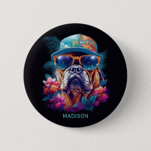 Custom Name Tropical Vacation Dog 6 Cm Round Badge