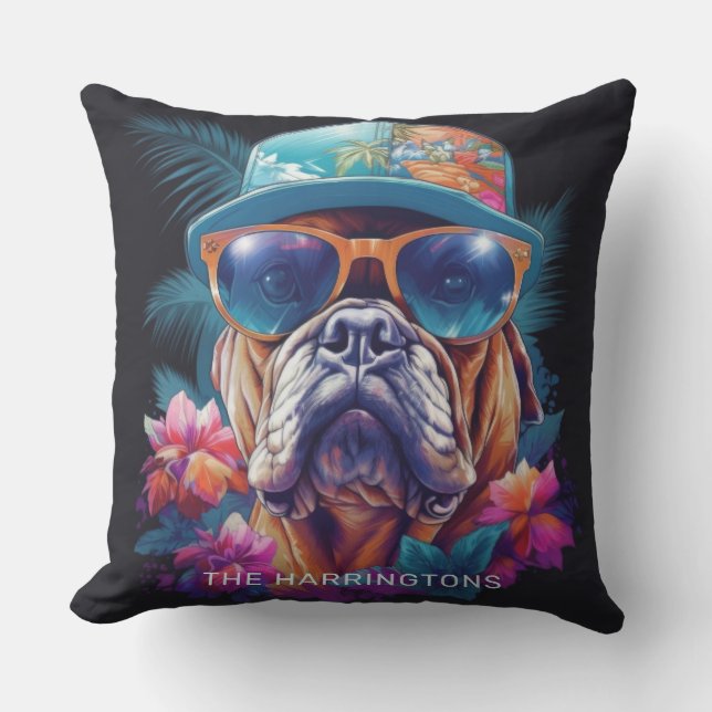 Custom Name Tropical Vacation Dog Cushion (Front)