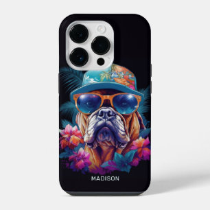Custom Name Tropical Vacation Dog iPhone 14 Pro Case