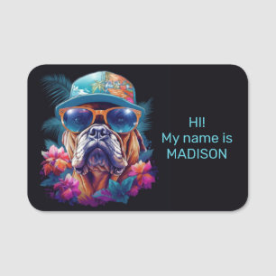 Custom Name Tropical Vacation Dog Name Tag