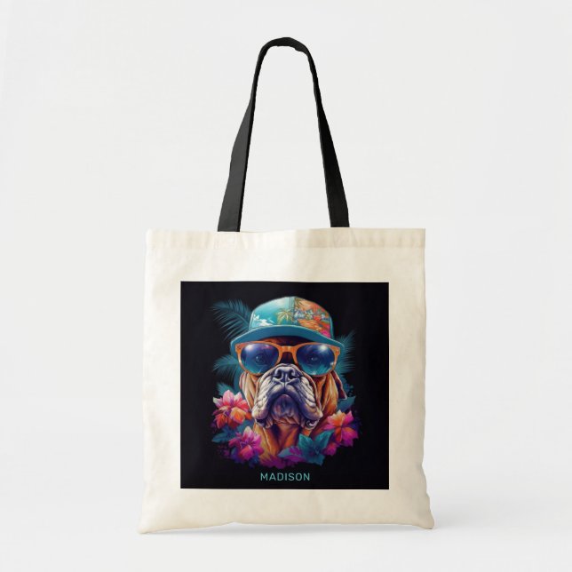 Custom Name Tropical Vacation Dog Tote Bag (Front)